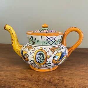 Raffalesco majolica pottery vintage hand-painted ceramic teapot